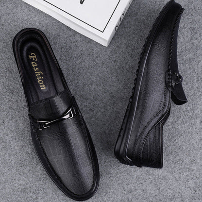 Men's Loafers | Check Pattern & Metal Buckle Slip-On