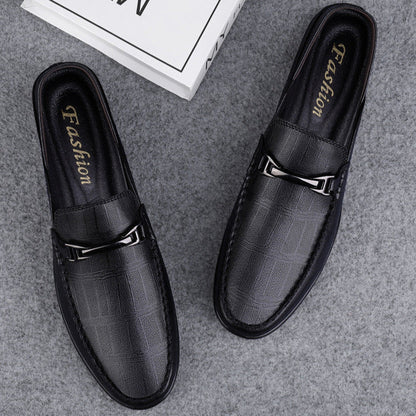 Men's Loafers | Check Pattern & Metal Buckle Slip-On