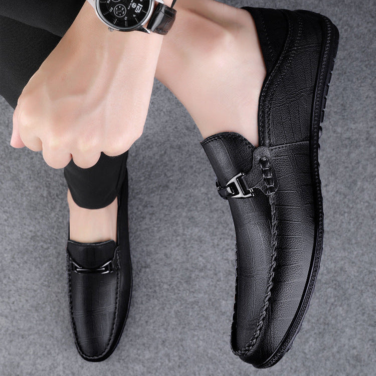 Men's Loafers | Check Pattern & Metal Buckle Slip-On