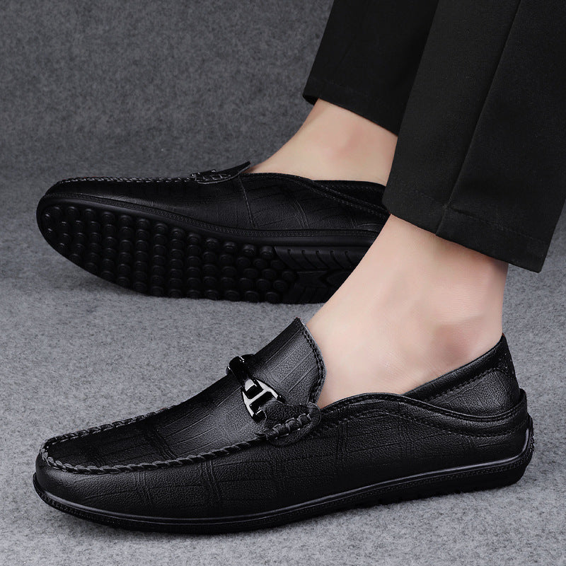 Men's Loafers | Check Pattern & Metal Buckle Slip-On