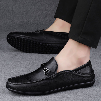 Men's Loafers | Check Pattern & Metal Buckle Slip-On