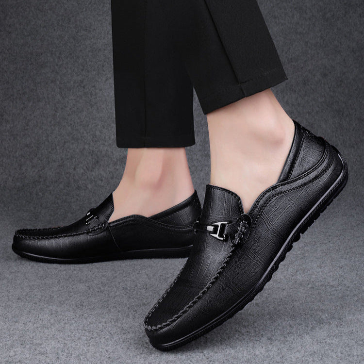 Men's Loafers | Check Pattern & Metal Buckle Slip-On