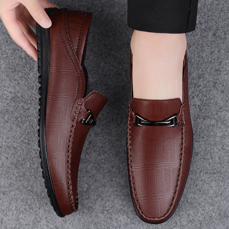 Men's Loafers | Check Pattern & Metal Buckle Slip-On