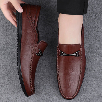 Men's Loafers | Check Pattern & Metal Buckle Slip-On