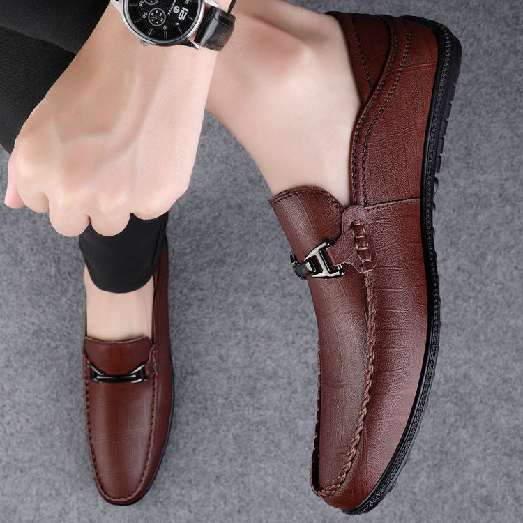 Men's Loafers | Check Pattern & Metal Buckle Slip-On