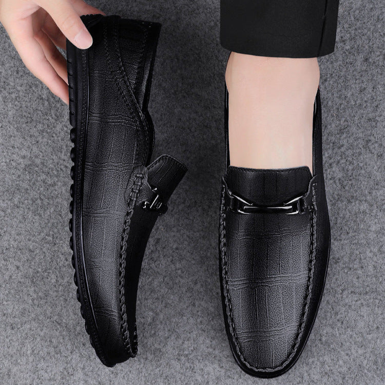 Men's Loafers | Check Pattern & Metal Buckle Slip-On