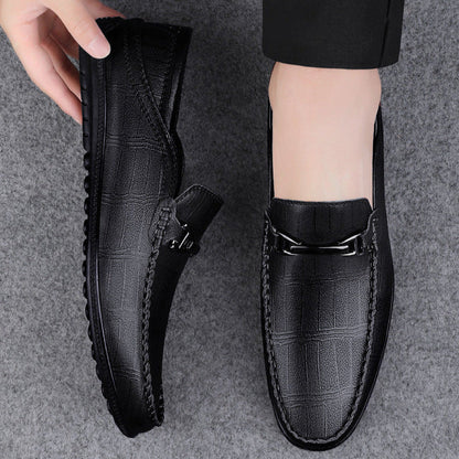 Men's Loafers | Check Pattern & Metal Buckle Slip-On