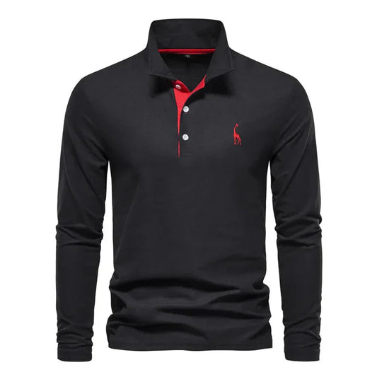 Men's Long Sleeve Polo Shirt | Contrast Placket & Button Down