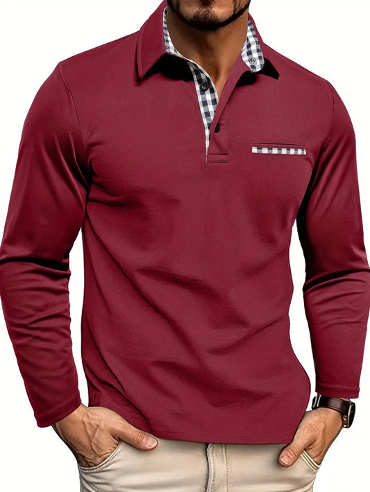 Men's Long Sleeve Polo Shirt | Contrast Trim Collar