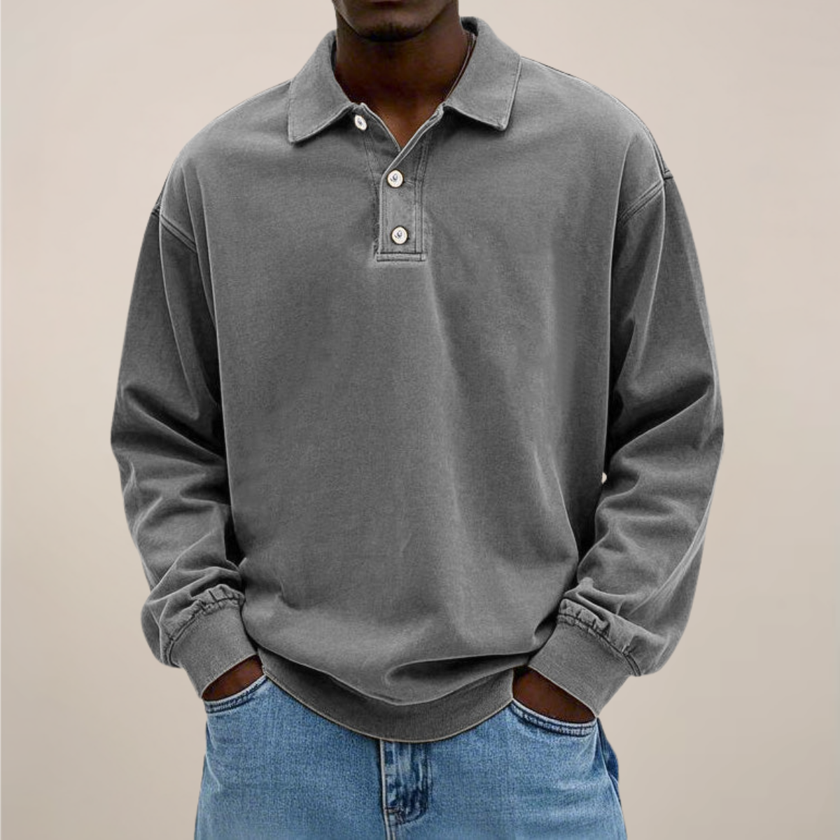 Men's Long Sleeve Polo Shirt - Stylish Cotton Blend for Any Occasion