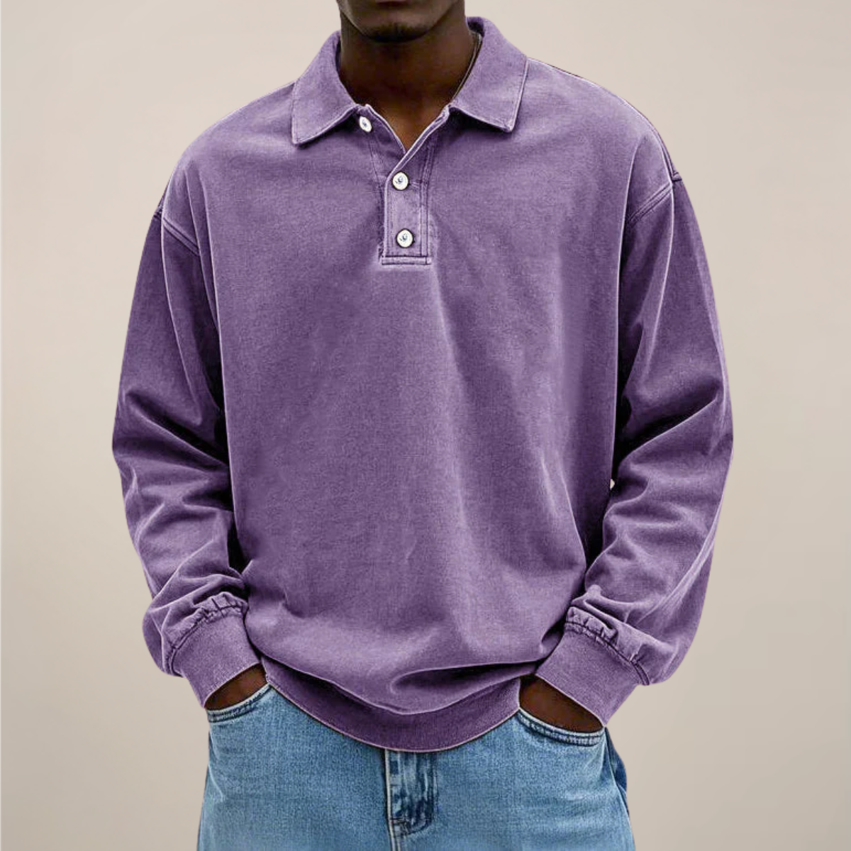 Men's Long Sleeve Polo Shirt - Stylish Cotton Blend for Any Occasion