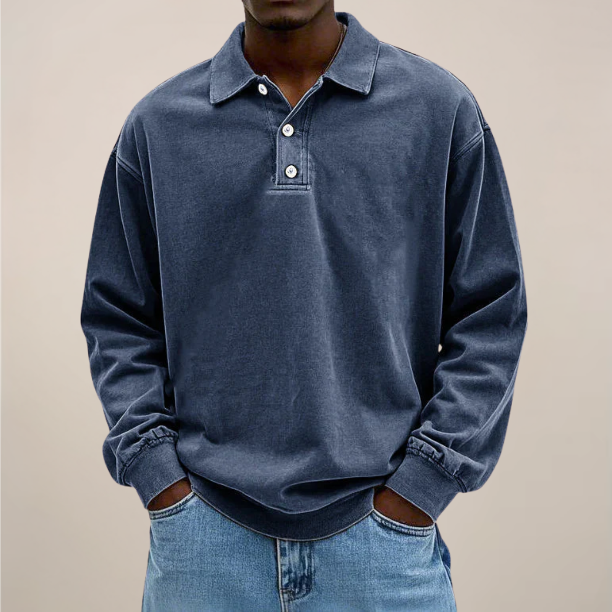 Men's Long Sleeve Polo Shirt - Stylish Cotton Blend for Any Occasion
