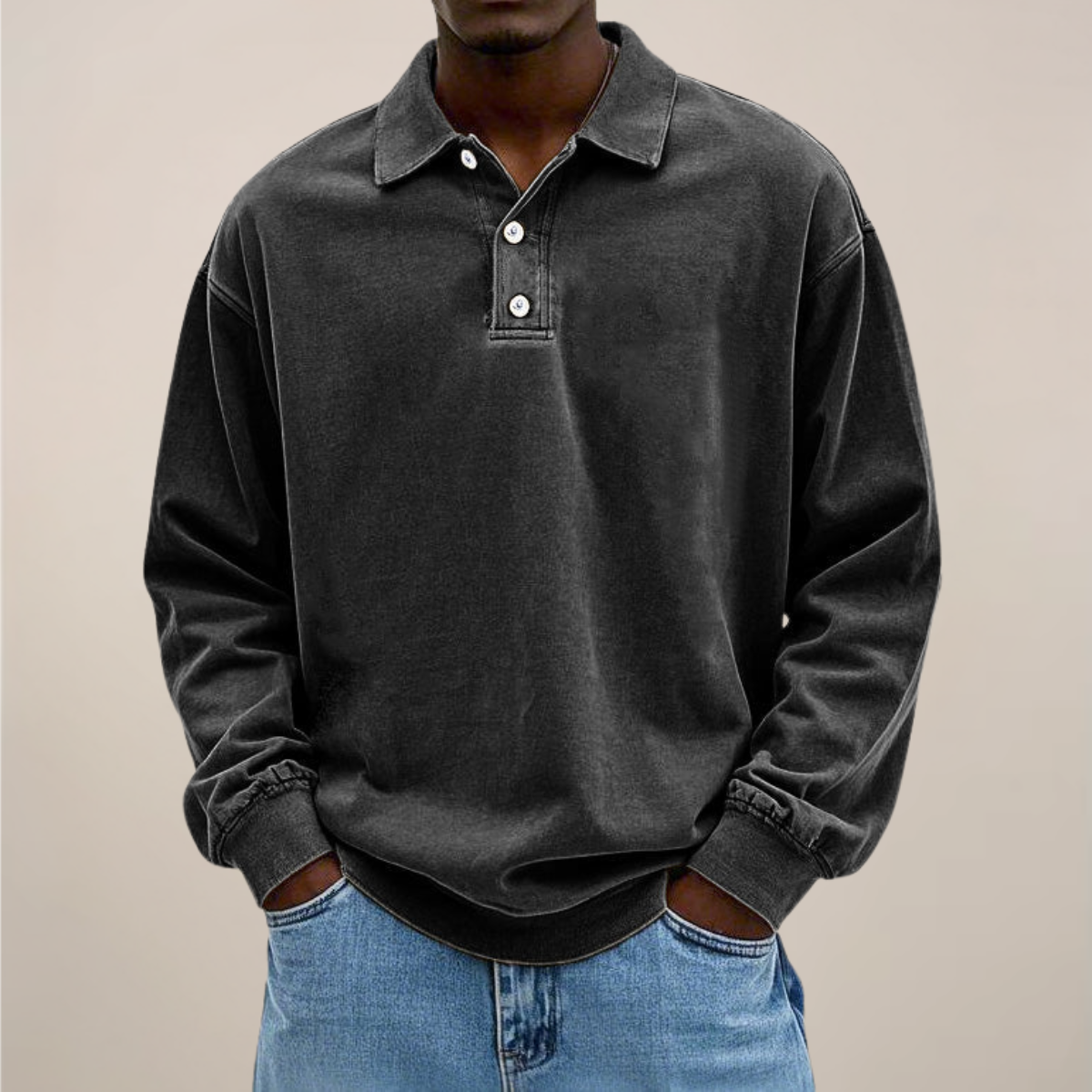Men's Long Sleeve Polo Shirt - Stylish Cotton Blend for Any Occasion