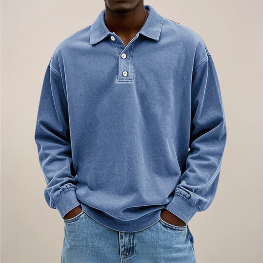 Men's Long Sleeve Polo Shirt - Stylish Cotton Blend for Any Occasion