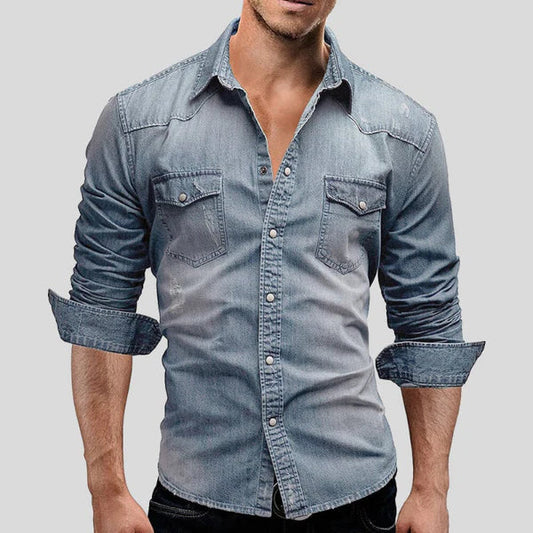 Men's Long Sleeve Polo | Snap Button Denim Fit
