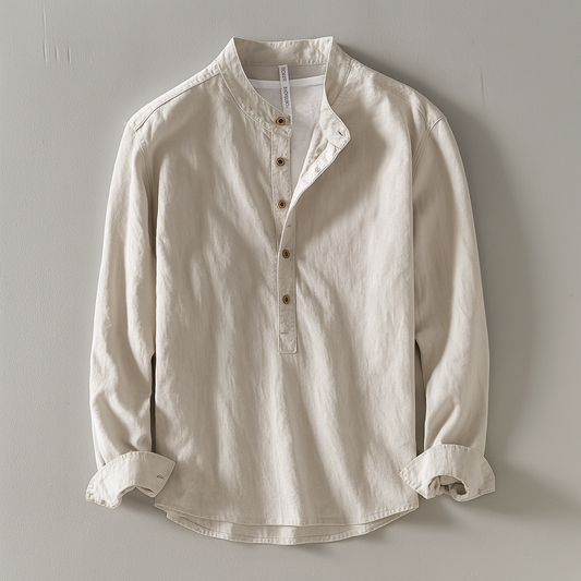 Men's Long Sleeve Shirt | Stand Collar Half-Button