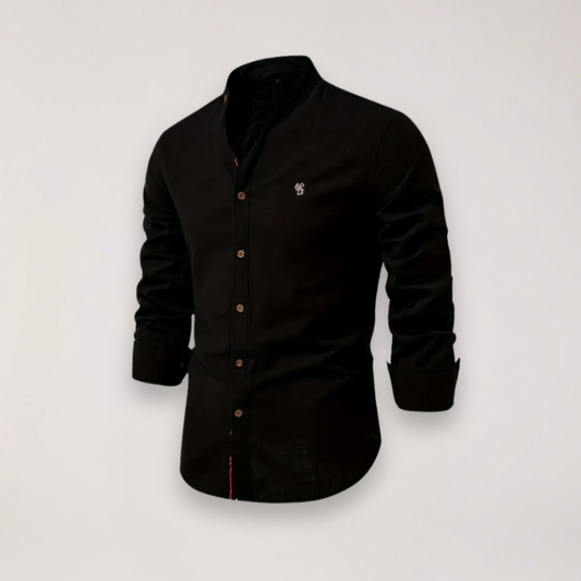 Men’s Long Sleeve Stand Collar Shirt – Embroidered Design for Stylish Occasions