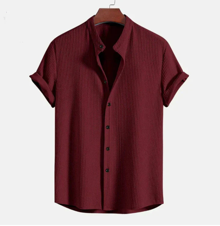 Men's Mandarin Collar Short Sleeve Shirt for Everyday Wear