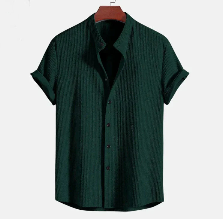 Men's Mandarin Collar Short Sleeve Shirt for Everyday Wear
