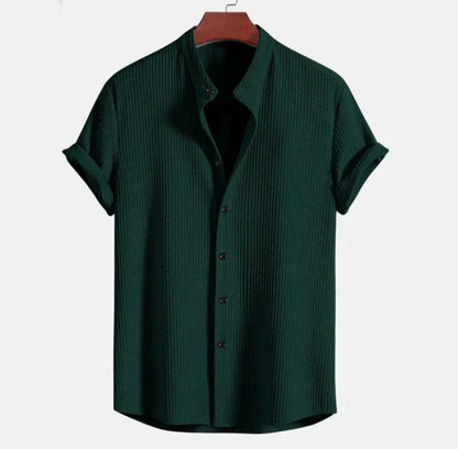 Men's Mandarin Collar Short Sleeve Shirt for Everyday Wear