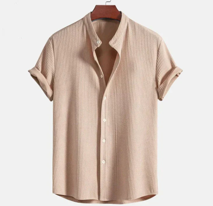 Men's Mandarin Collar Short Sleeve Shirt for Everyday Wear