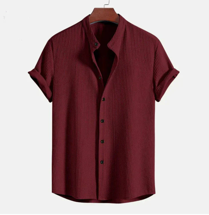Men's Mandarin Collar Short Sleeve Shirt for Everyday Wear