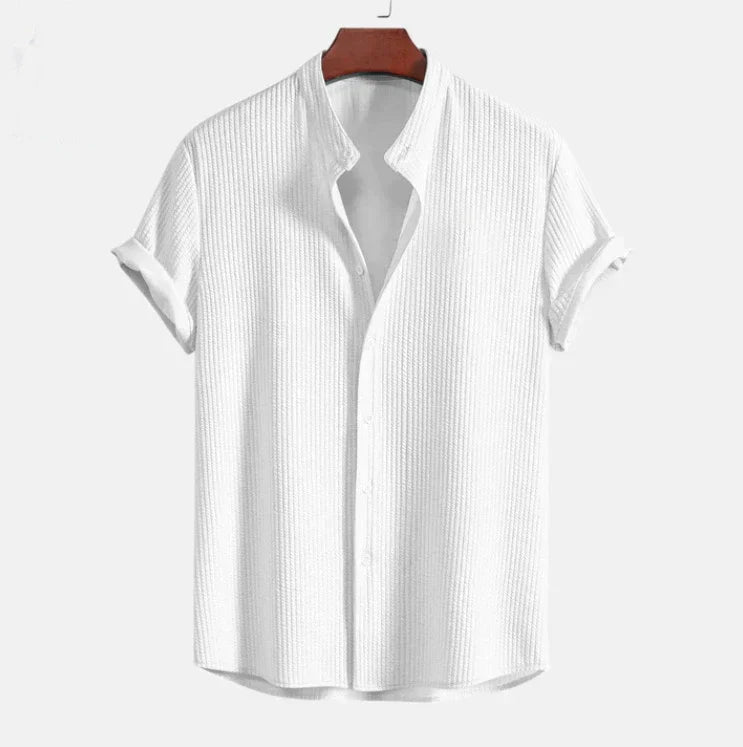 Men's Mandarin Collar Short Sleeve Shirt for Everyday Wear