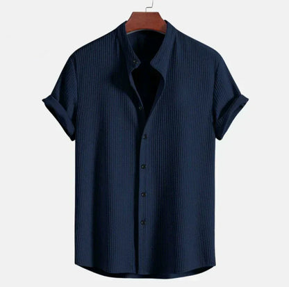 Men's Mandarin Collar Short Sleeve Shirt for Everyday Wear