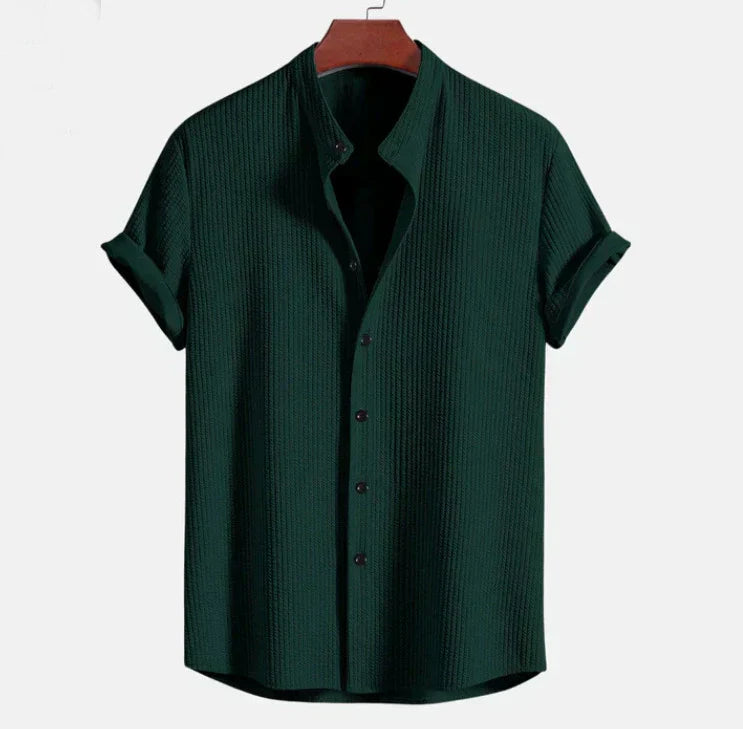 Men's Mandarin Collar Short Sleeve Shirt for Everyday Wear