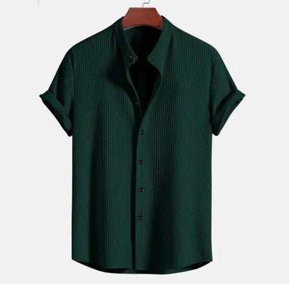 Men's Mandarin Collar Short Sleeve Shirt for Everyday Wear