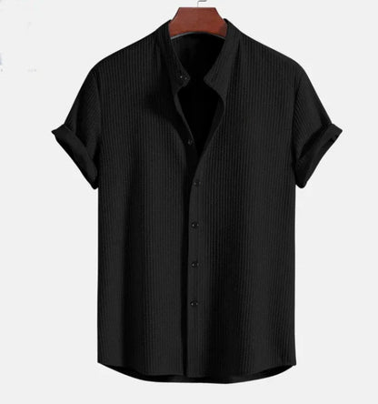 Men's Mandarin Collar Short Sleeve Shirt for Everyday Wear