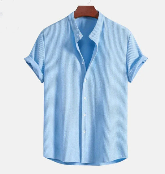Men's Mandarin Collar Short Sleeve Shirt for Everyday Wear