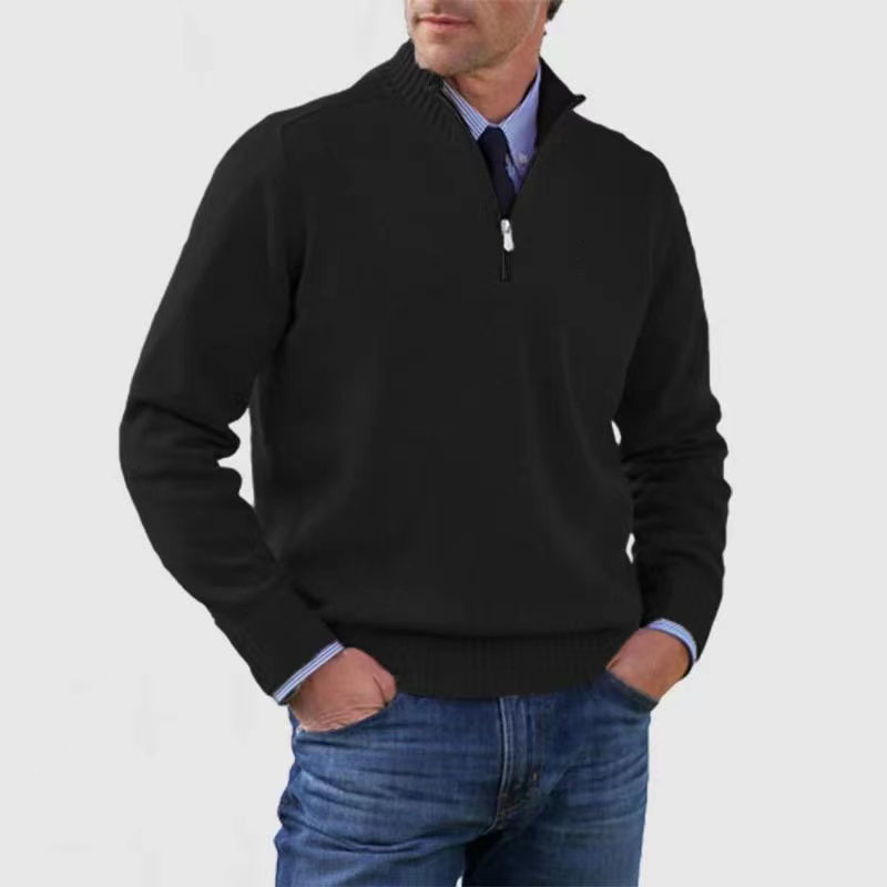Men's Mock Neck Half Zip Sweater – Ribbed Trim for Stylish Layering