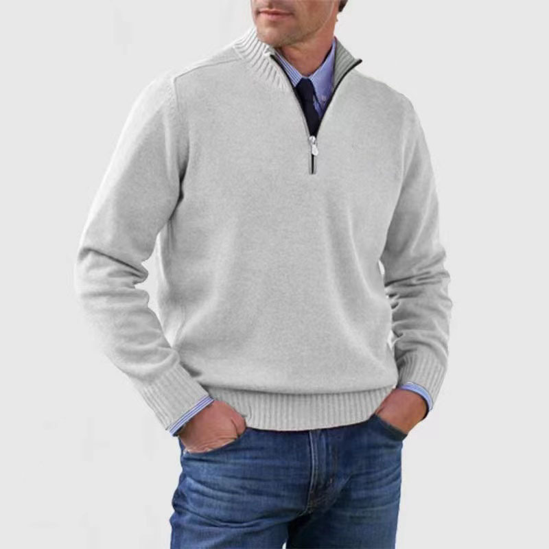 Men's Mock Neck Half Zip Sweater – Ribbed Trim for Stylish Layering