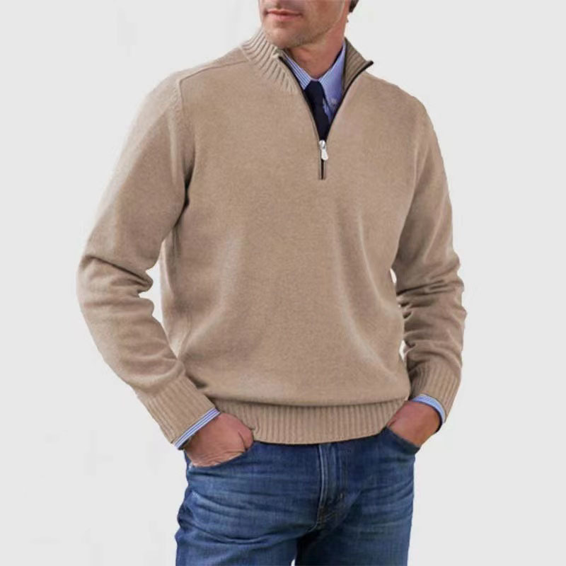 Men's Mock Neck Half Zip Sweater – Ribbed Trim for Stylish Layering
