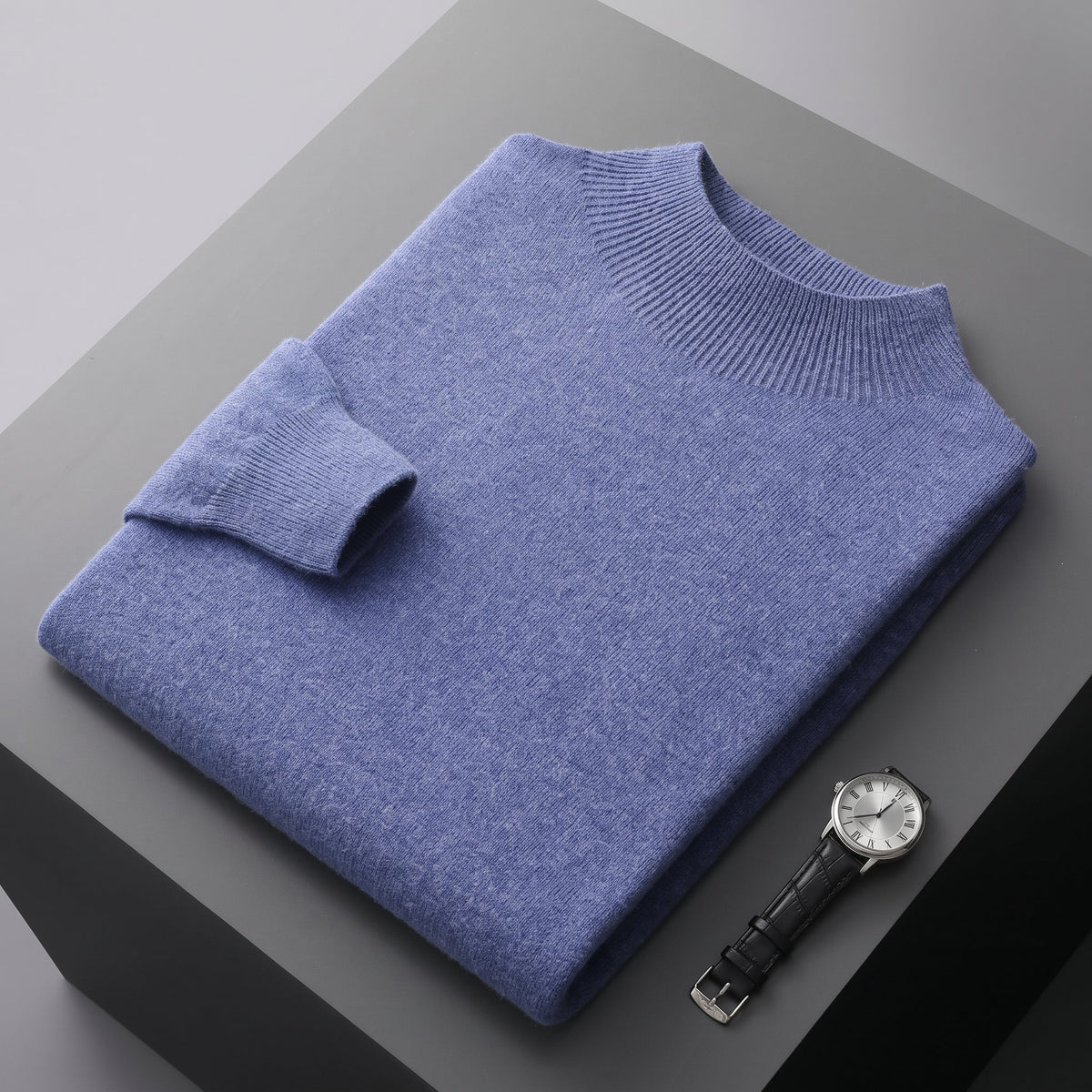 Men's Mock Neck Jumper Ribbed Tailored Fit Pullover