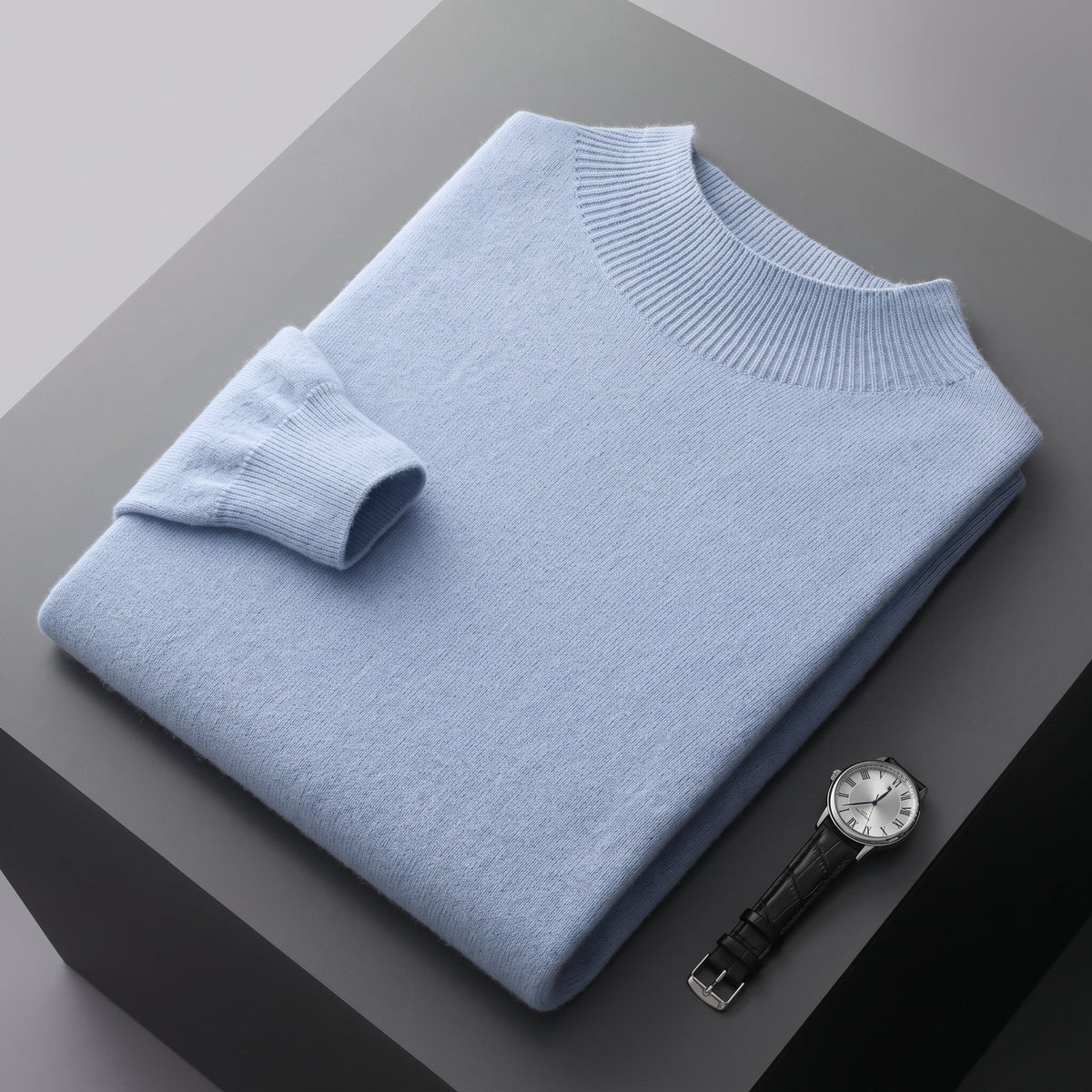 Men's Mock Neck Jumper Ribbed Tailored Fit Pullover