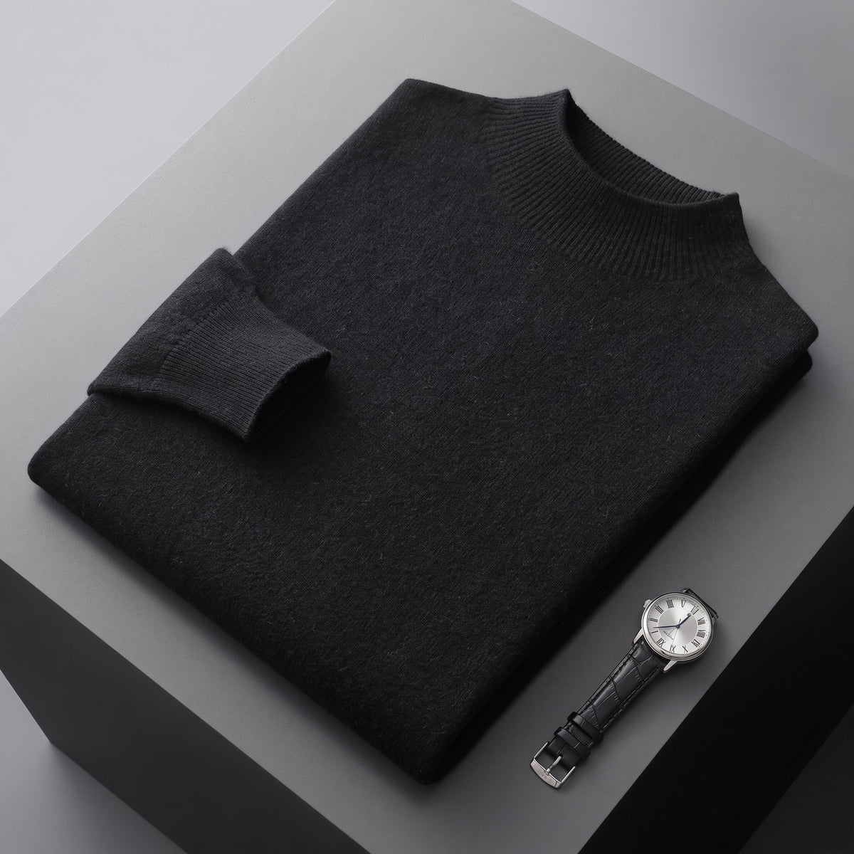 Men's Mock Neck Jumper Ribbed Tailored Fit Pullover