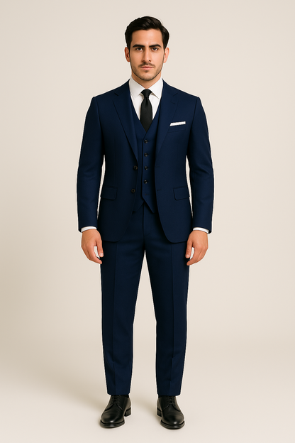 Men's Navy Three-Piece Suit for Special Occasions