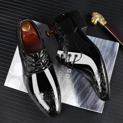 Men’s Patent Derby Shoes – Embossed Elegance for Formal Events