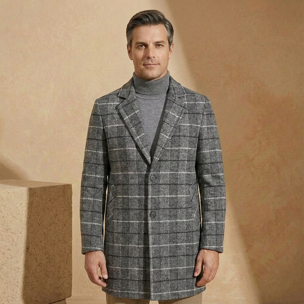 Men's Plaid Overcoat | Slim Tailored Fit