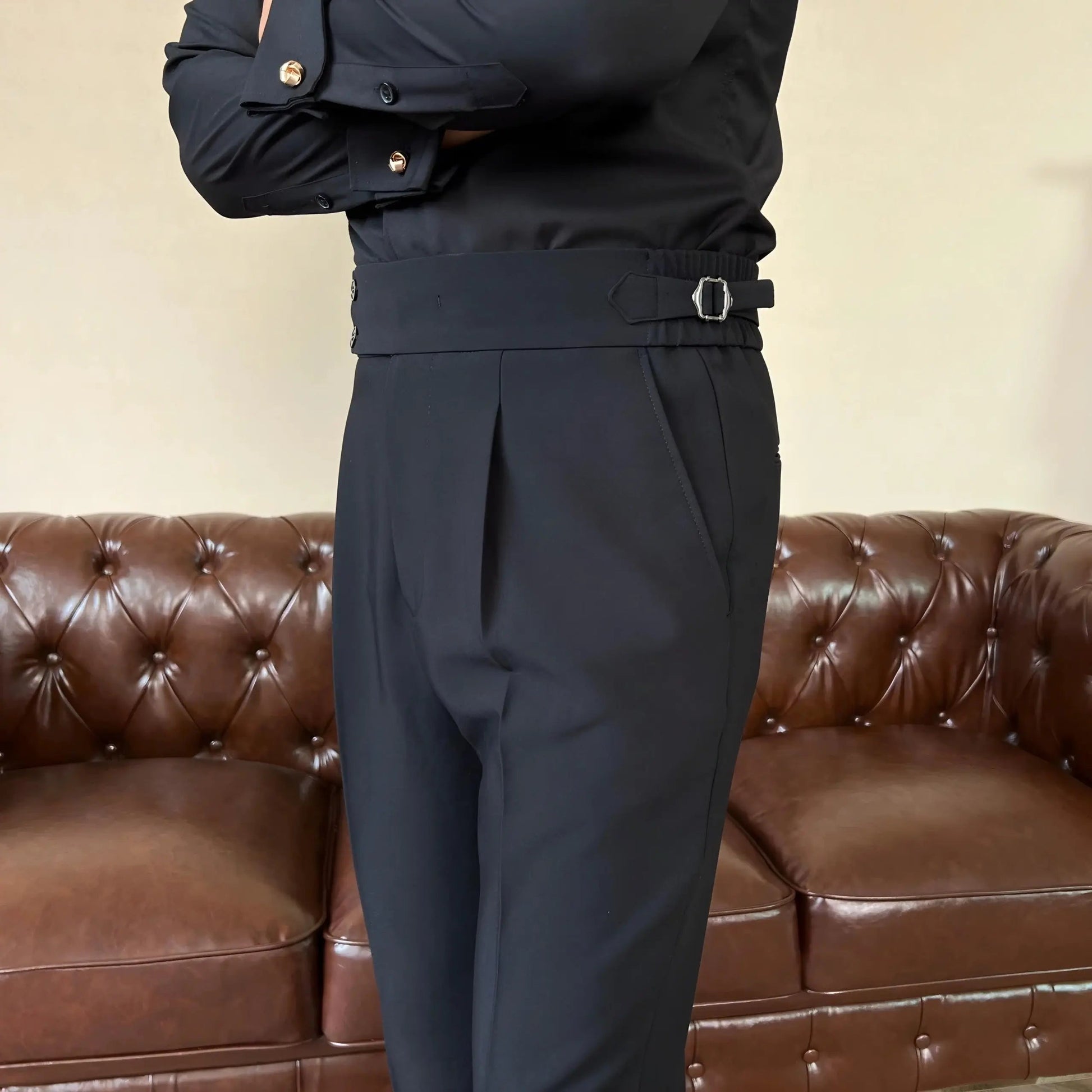 Men's Pleated Trousers with Side-Tab Adjusters for Stylish Occasions