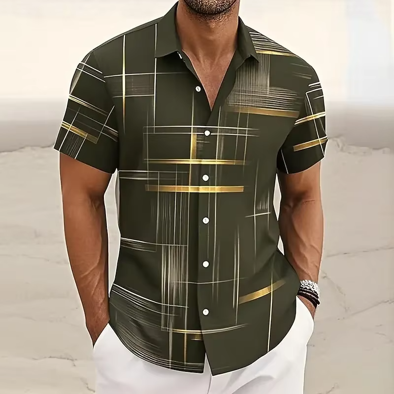 Men's Polo Shirt | Geometric Print Relaxed Fit