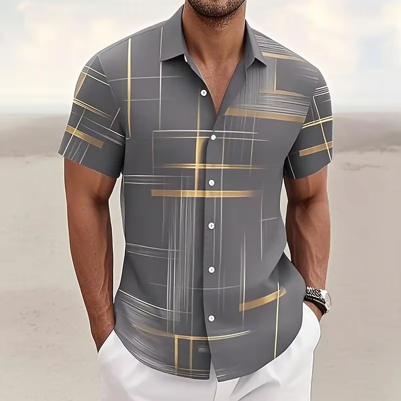 Men's Polo Shirt | Geometric Print Relaxed Fit