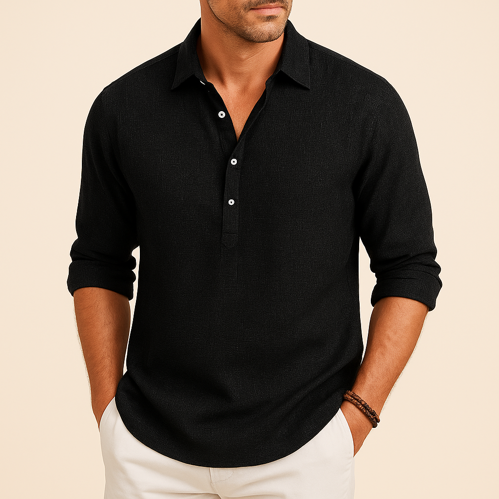 Men's Polo Shirt | Long Sleeve Button Neck