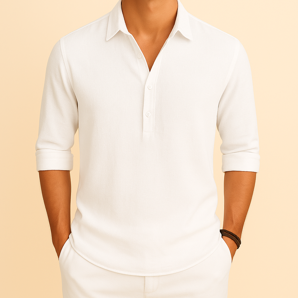 Men's Polo Shirt | Long Sleeve Button Neck