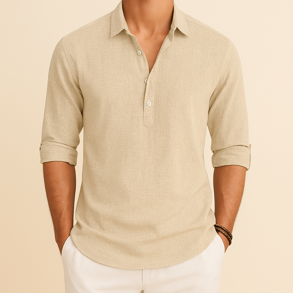 Men's Polo Shirt | Long Sleeve Button Neck