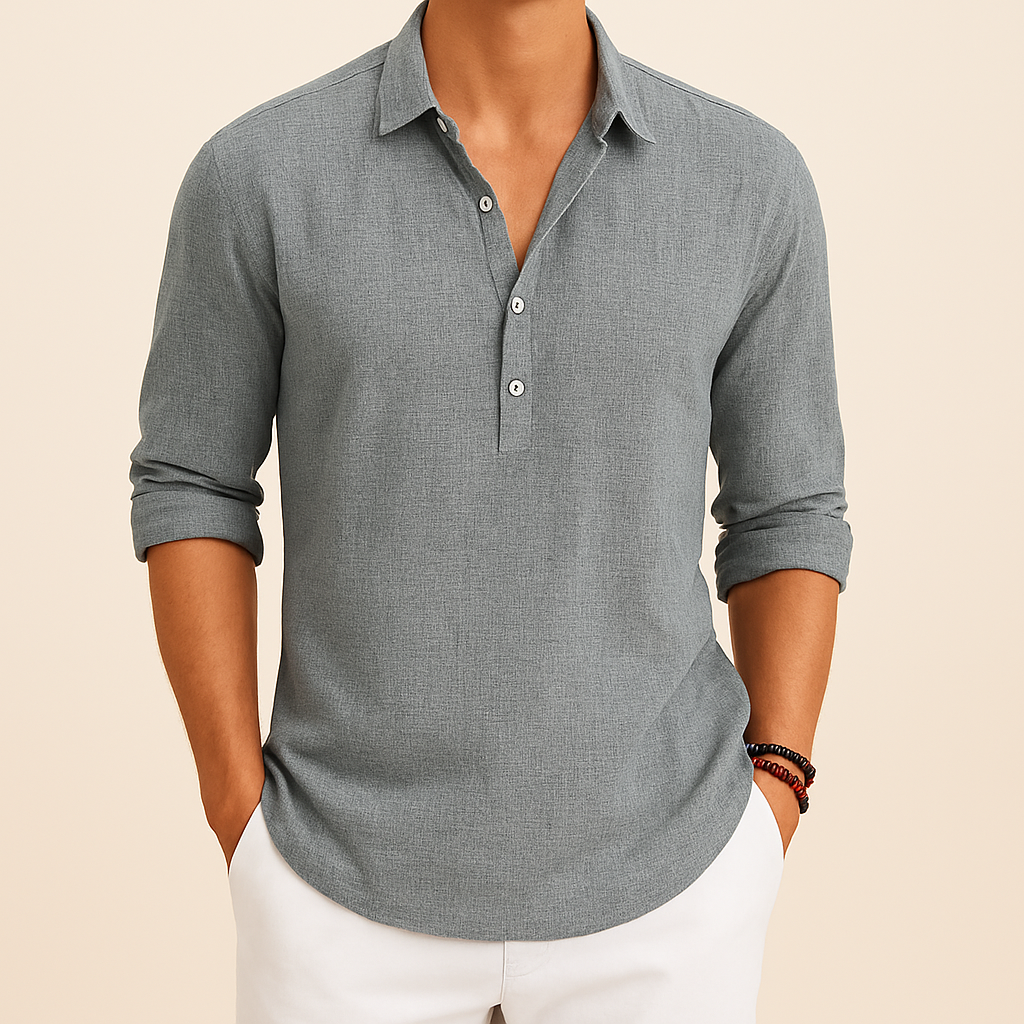 Men's Polo Shirt | Long Sleeve Button Neck