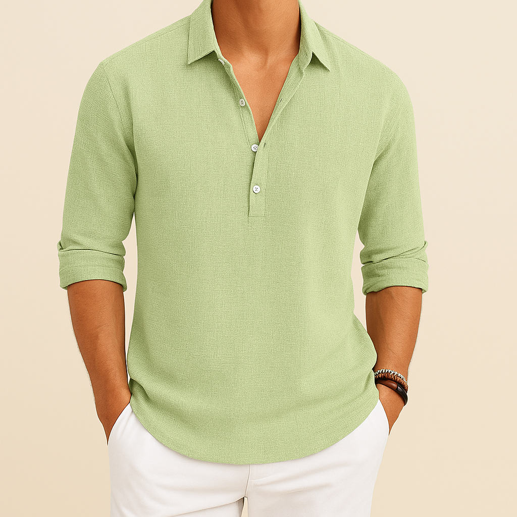 Men's Polo Shirt | Long Sleeve Button Neck