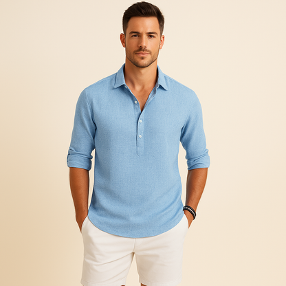 Men's Polo Shirt | Long Sleeve Button Neck